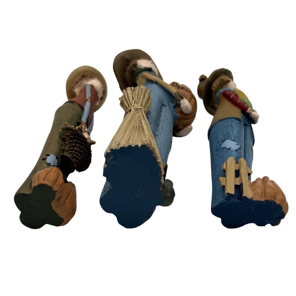 Harvest Blessings RARE Vintage Scarecrow Pencil Figurine Set Folk Art Fall Decor - Picture 14 of 15